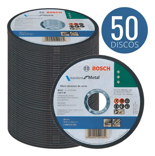 Kit Discos de Corte Bosch 4.1/2 para Aço Inox e Metal (50 unidades)