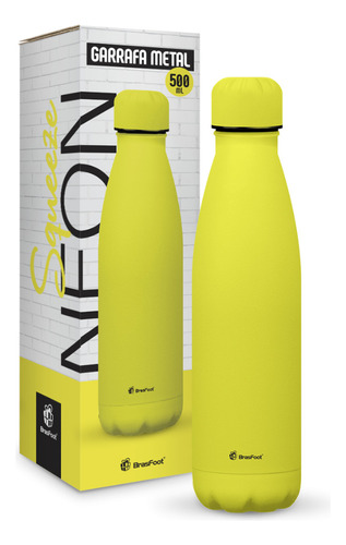 Garrafa Térmica Amarela Neon Gelada 12h Parede Dupla 500ml