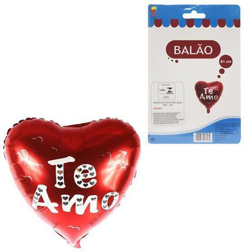 Balao / Bexiga Coracao Te Amo Metalizado Vermelho 81cm