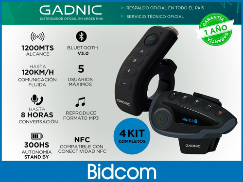 Imagen 2 de 10 de Intercomunicador Inalámbrico Moto Gadnic Kit X4 Bluetooth