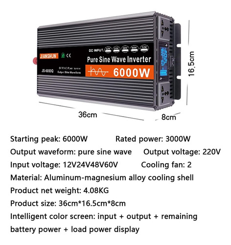 6000w Inversor De Pura Onda Sinusoidal Dc 12v/24v A Ac 220v