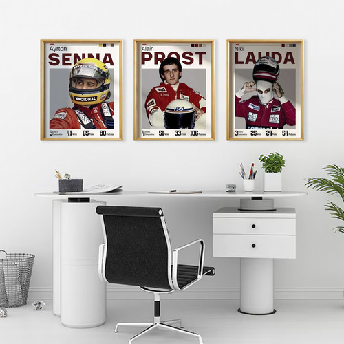 Set 3 Cuadros Formula 1 Senna Lauda Prost Marcos Madera