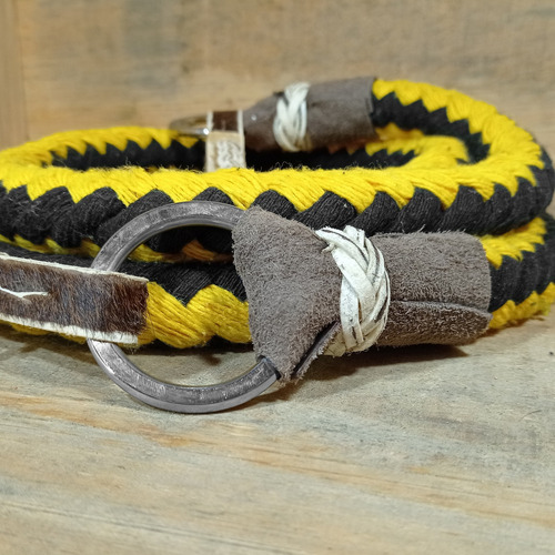 Redea De Lã Trançada Argolas Inox Para Cavalo Mula Cor Amarelo