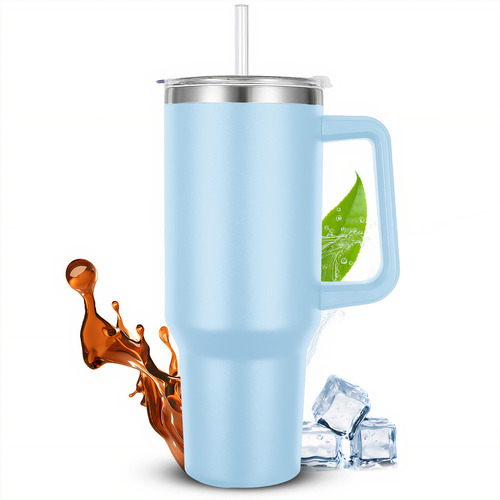 Vaso Termo Acero Inoxidable Con Asa 40oz Botella Deportiva Azul Claro Termo