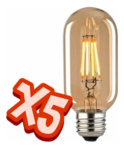 Pack 5 Foco Edison Led Vintage Chaparro Led 4w T45 (calido)