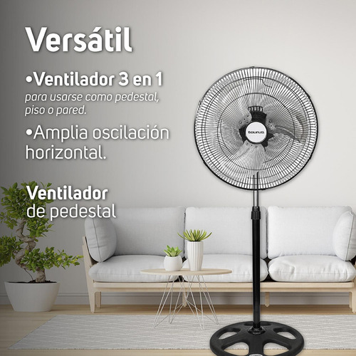 Ventilador Metálico 3 Velocidades Negro 3 Aspas Taurus