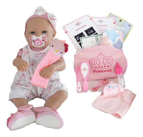 Boneca mamã renascida com conjunto e acessórios Cor Rosa