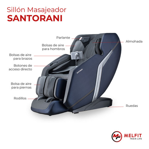 Sillón Masajeador Pro Melfit Rodillos Calor Santorani Color Azul/gris