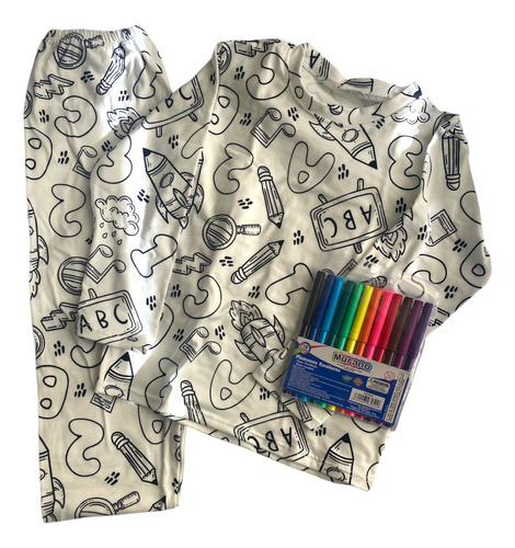 Pijama Niño Niña Para Pintar Colorear + Plumones Navidad Reg