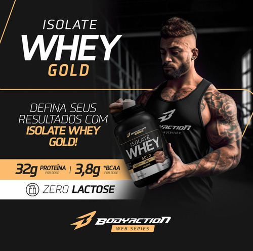 Kit Isolate Whey Gold 900g + Carnívoro Whey Prime Bodyaction Sabor Morango Chocolate