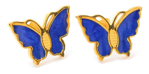 Imagen 2 de 4 de Kit Cadena Dije Y Aretes Mariposas Azules Esmaltadas Acero.