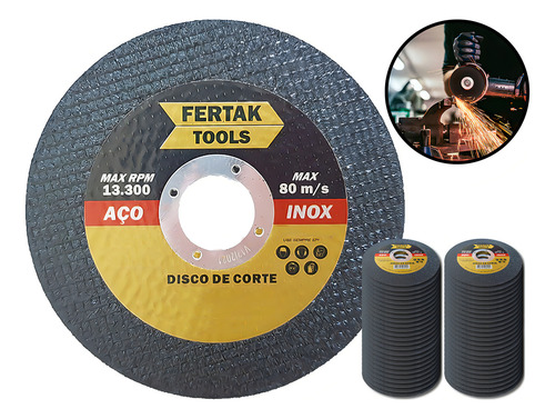 Kit 50 Discos De Corte Fino Aço Inox Reforçado Fertak