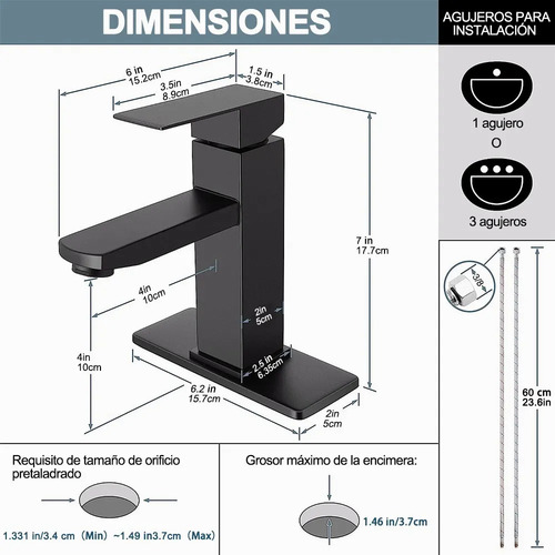 Lavabo Grifo Baño Llave Monomando Fregadero Inoxidable