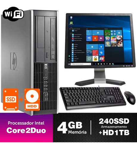 Imagem 1 de 5 de Pc Corporativo Hp Sff C2duo 4gb Ssd240+1tb Mon17q Brinde