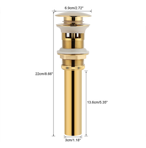 Contra Lavabo Tipo Push Pop Up Sin Rebosadero Mate Dorado