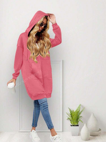 Maxisudadera Dama Con Cierre Afelpada Stretch Oversized