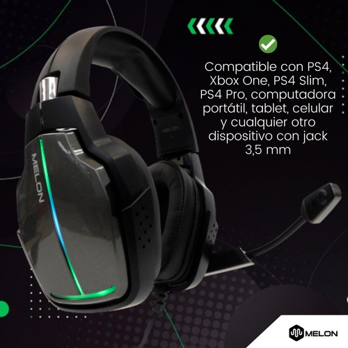 Imagen 6 de 10 de Auricular Gamer Melon Rgb Con Microfono Ajustable M9000
