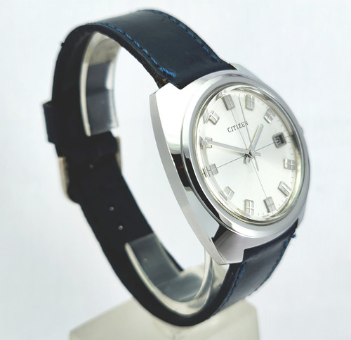 Reloj Antiguo Raro Japones A Cuerda, Elegante Citizen Hombre Azul Oscuro Plateado Gris (Usado)