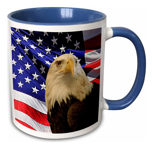 Taza Azul Bicolor 3drose Bald Eagle Y Bandera Americana, 1 U