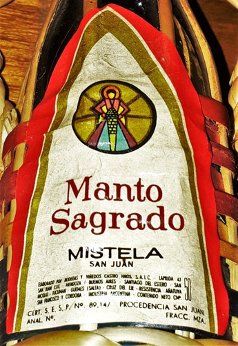 Botellita Miniatura Mimbre Asas Vino Mistela Manto Sagrado (Usado)