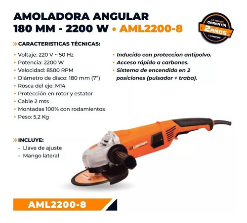 Imagen 5 de 5 de Amoladora Angular Lüsqtoff Aml2200-8 De 50 hz 2200 w 220 v