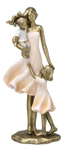 Escultura Decorativa Mãe E 2 Filhos Mabruk Cor Dourado e Rosa