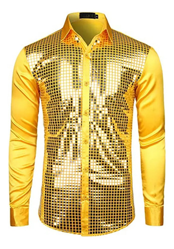 Camisas De Seda Golsequin Para Hombre, Manga Larga, Discotec