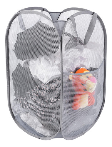 Cesta De Lavanderia Plegable Grande De Malla Con Bolsillo