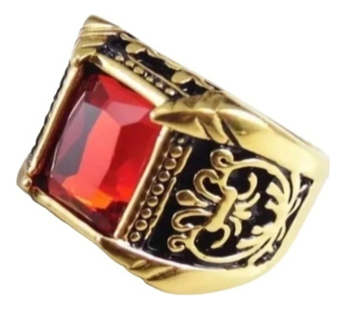 Anillo Hombre Acero Inoxidable Piedra Cristal Rojo !!!