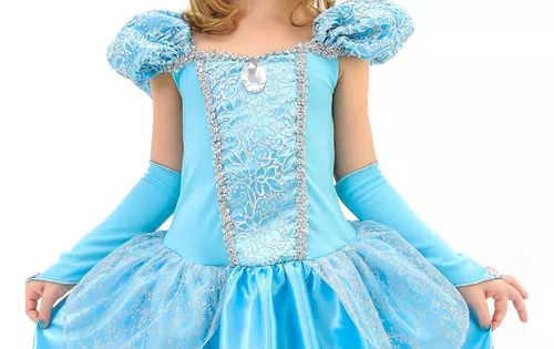 Fantasia Vestido Cinderela Infantil Luxo Com Coroa E Luvas