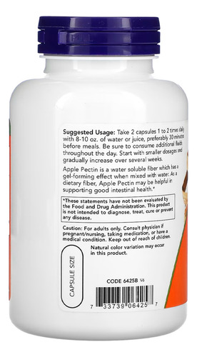 Pectina De Maçã 700mg Now Foods 120 Cáps Importado