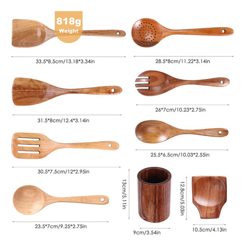 9 Cucharas De Madera Para Cocinar, Utensilios De Madera Para