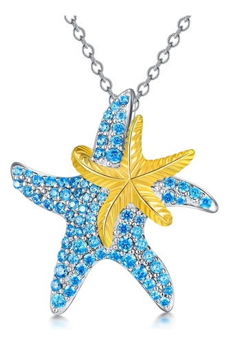 Collar Con Colgante De Plata De Ley Con Estrella De Mar Azul