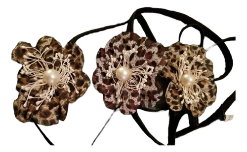 3 Vinchas Choker Elastico Flor Animal Print Tela Decorada