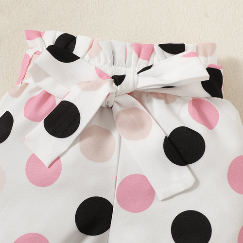 3pcs Conjunto Bebé Con Mameluco Shorts De Lunares Y Diadema Rosa 6-9 M