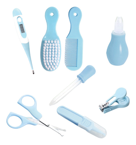 Kit Blue Baby Care: Cortaúñas, Tijeras, Cepillo Y Termómetro