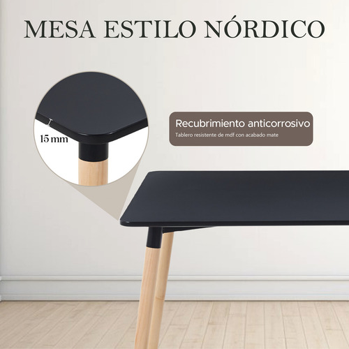 Mesa Estilo Eames Rectangular Comedor Minimalista Nordico Color Black