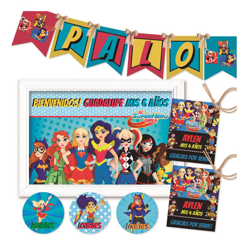 Kit Imprimible Super Héroes Dc Girls Cumpleaños Deco