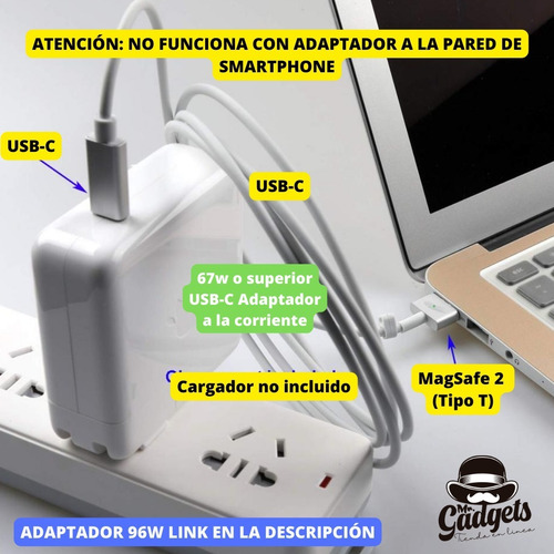 Imagen 3 de 10 de Cable De Carga Tipo C Para Macbook Conector Tipo L Magsafe 2