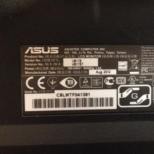 Monitor Usado Para Pc Asus Mod.vb178 17 Pulgadas S/base (Usado)