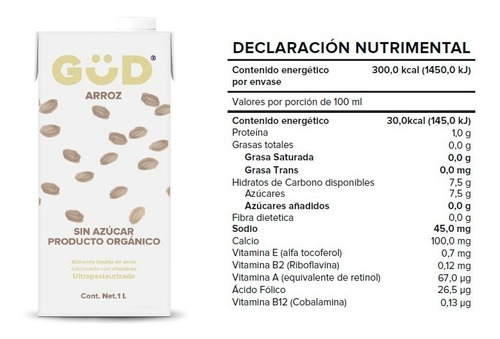 Imagen 2 de 6 de Leche De Arroz Orgánica Gud 1 L