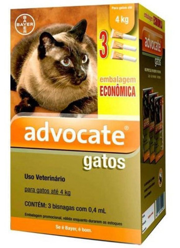 Antipulga Para Gatos Advocate Bayer Até 4kg 3 Pipetas