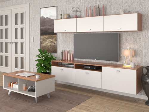 Mesa Tv Rack Flotante + Repisa Flotante + Mesa Ratona Living