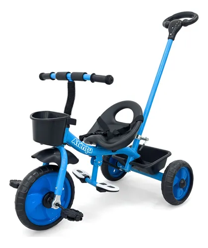 Triciclo Infantil Com Pedal Empurrador Brinquedo Passeio Azul