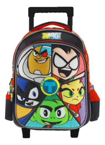 Mochila Teen Titans Kinder Con Carro Vs3008 Color Negro Diseño De La Tela Liso