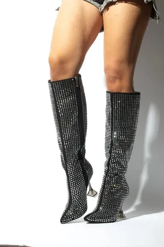 Botas negras con tacon transparente sale