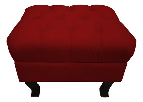 Puff Puf Decorativo Luiz Xv Capitonê Retrô Suede Marrom Pés Madeira Luxo Cor Vermelho