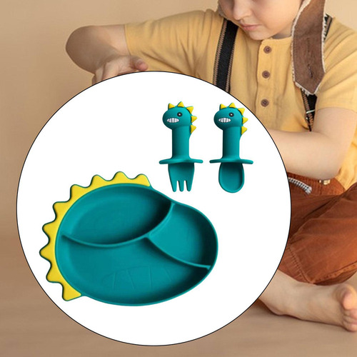 - Juego De Cuchara Y Tenedor Con Ventosa De Silicona Con