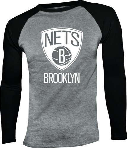 Camiseta Broklyn Nets Manga Larga Camibuso Raglan