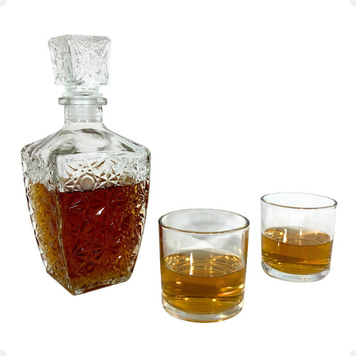 Kit Garrafa De Whisky Vidro 800ml Mais 2 Copos Licoreira